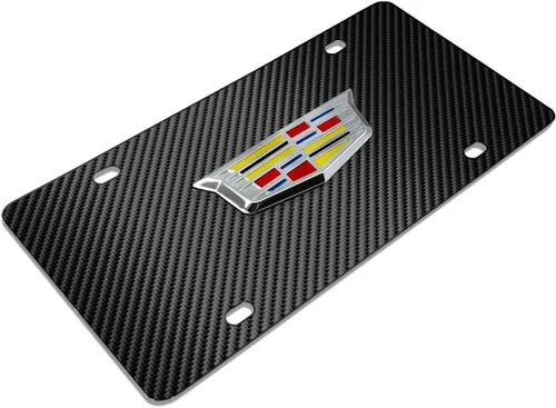 Vista 3 de iPick Image para Cadillac Crest 3D Logo en negro de fibra de carbono patrón de placa de acero inoxidable