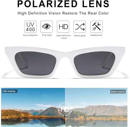 Vista 3 de VANLINKER Pequeñas gafas de sol de ojo de gato delgadas de moda para mujer, sombra cuadrada pequeña retro VL9555
