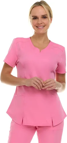 Vista 23 de MediChic Scrubs Top Quirúrgico para Mujer con Cuello en V con Muesca Elástico de Moda con Dos Bolsillos, Tela Flex de Fácil Cuidado Blanco