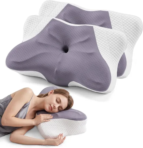 Vista 14 de OLIXIS Almohada cervical de contorno para aliviar el dolor de cuello, ergonómica de doble altura Azul