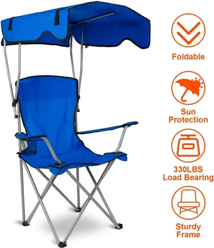 Vista 4 de KOCASO Silla de playa plegable con toldo con sombrilla, resistente 330 libras, silla de césped portátil para acampar con soporte para tazas