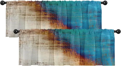 Vista 11 de Emvency Paquete de 2 cenefas para ventana, cortinas opacas de arte moderno abstracto azul, cortinas ajustables para ventanas, sala de estar, cocina