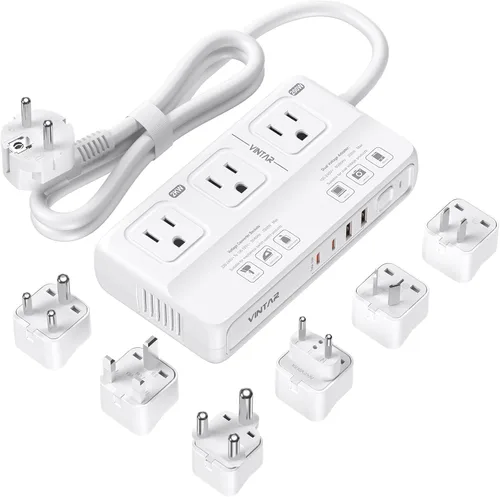 Vista 8 de VINTAR Convertidor de voltaje de onda sinusoidal pura de 600 W de 220 V a 110 V de EE. UU. a Europa, adaptador de viaje universal con enchufe