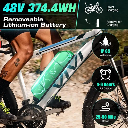 Vista 4 de Vivi Electric Bike for Adults 26 Inch 749W Peak Ebike for Adults Removable 48V Battery, Electric Mountain Bike 21 Speed Gears, Electric Bicycle 20