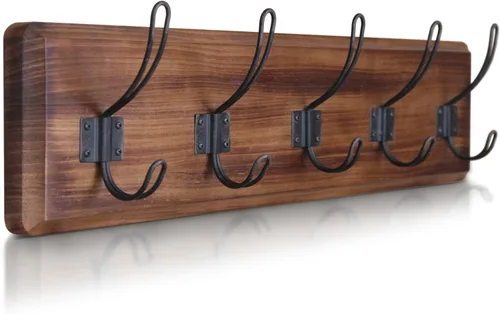 Vista 10 de HBCY Creations Perchero de pared rústico envejecido con 5 ganchos, ganchos de pared de pino macizo de 24 pulgadas para entrada, cuarto de servicio