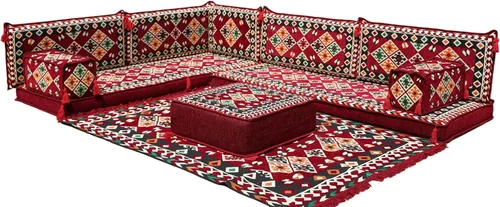 Vista 20 de arabicsofa Juego de asientos Jalsa en forma de L – Majlis árabe hecho a mano con almohadas de respaldo