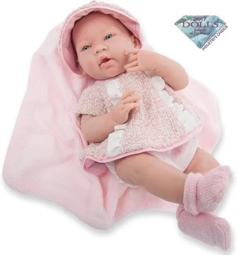 Vista 4 de JC Toys La Newborn Muñeca bebé niña de 15 pulgadas de vinilo anatómicamente correcta con traje blanco y rosa y accesorios de lujo Diseñada