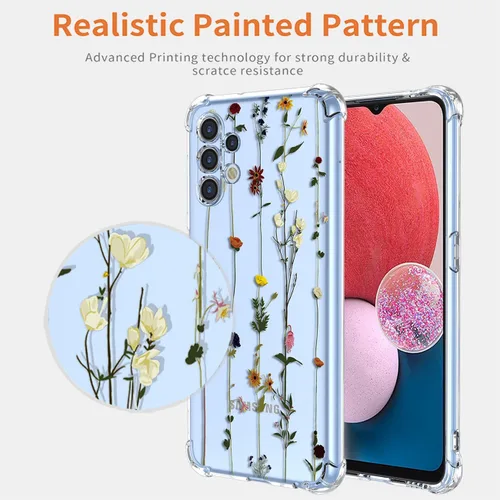 Vista 3 de Funda para Samsung Galaxy A13 4G/A13 LTE 4G (no A13 5G), SM-A135F, con protector de pantalla, funda transparente con patrones de jardín de flores