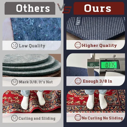 Vista 2 de DELLUNA Non-Slip Area Rug Pad 1/4" Thick Double Side Rubber + Felt, 2'x3' Premium Deluxe Cushioned- Safe for All Floors, Adds Comfort and