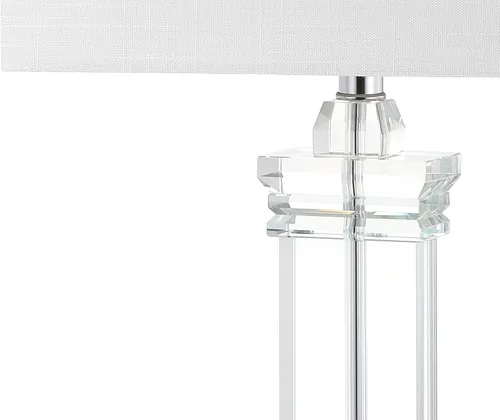 Vista 4 de JONATHAN Y Ophelia - Lámpara de mesa LED de cristal sólido transparente de 24.5 pulgadas, moderna lámpara rectangular con pantalla de lino blanco