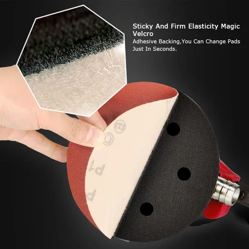 Vista 6 de Lijadora orbital aleatoria neumática ZFE de 5" y 6" Lijadora de palma neumática con placa de respaldo extra de 5", almohadillas de pulido