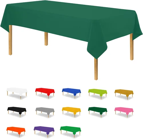 Vista 25 de Party Dimensions Mantel de plástico negro, paquete de 12 manteles rectangulares desechables de 54 x 108 pulgadas para mesas de 6 a 8 pies
