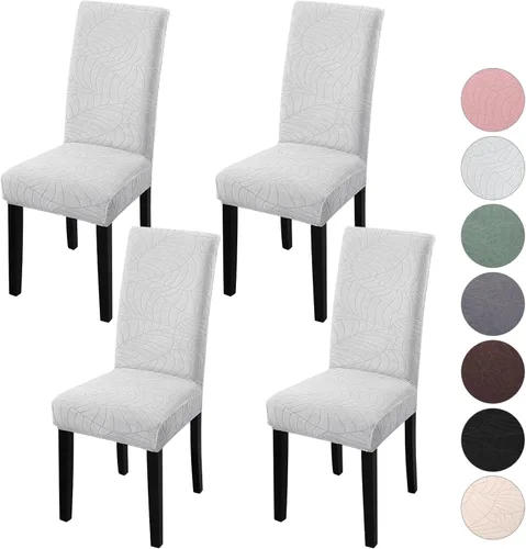 Vista 22 de Fundas para silla de comedor Yisun, fundas elásticas para silla de comedor, funda protectora para silla de comedor, mezcla de poliéster, Beige