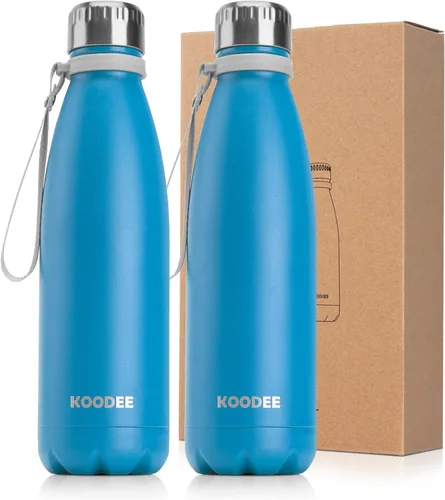 Vista 20 de koodee Botella de agua aislada (paquete de 2) botella de agua de doble pared de acero inoxidable 18/8, botella térmica de viaje con forma de cola