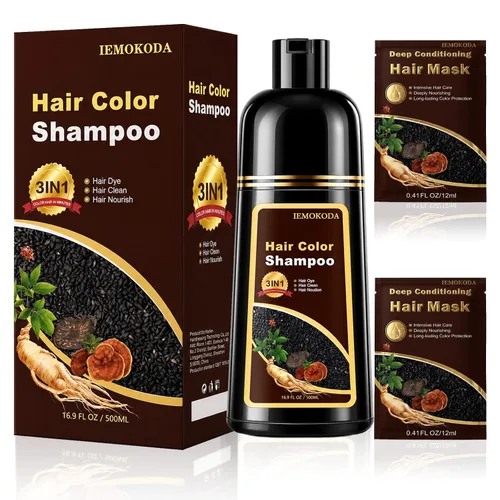 Vista 8 de YOCISKU Hair Dye Shampoo, 3 in 1 Gray Hair Coverage Herbal Dye Shampoo For natural-looking shine Ammonia-free fresh aroma stays gentle on