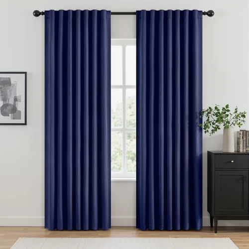 Vista 34 de ANRODUO Juego de 2 cortinas con bloqueo de luz del 99%, cortinas de 84 pulgadas de largo, cortinas negras para dormitorio, cortinas con aislamiento