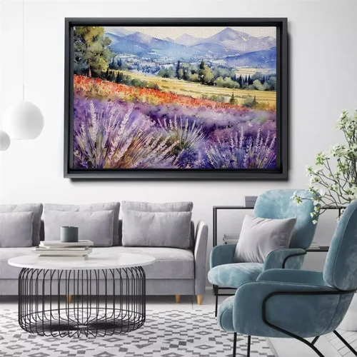 Vista 4 de Fields of Lavender, Watercolor Provence Landscape and Lavender Field - Watercolor Painting of Serene Beauty