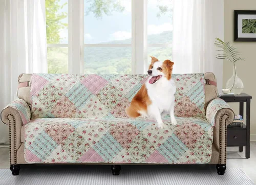 Vista 16 de Brilliant Sunshine Blue Toile Funda Acolchada con Quilted para Silla, 23 pulgadas de Ancho de Asiento, Protector de Muebles Antideslizante, Correa