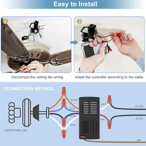 Vista 4 de Kit de control remoto universal para ventilador de techo regulable Repuesto para Hunter Hampton Bay Harbor Breeze, compatible con Hunter 99122