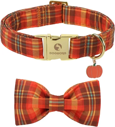 Vista 83 de DOGWONG Collar de otoño para perro con lazo, collar de moño para perro de Acción de Gracias, collar ajustable de algodón de otoño con hoja de arce