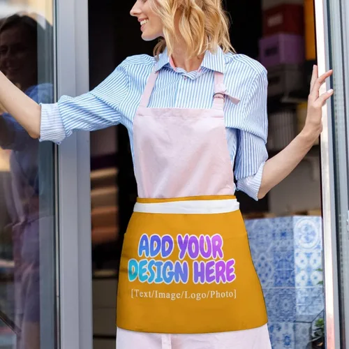 Vista 64 de AXKEUDO Delantal personalizado con bolsillos, delantales de cintura para camarera para cocinar en casa, restaurante, servir trabajo