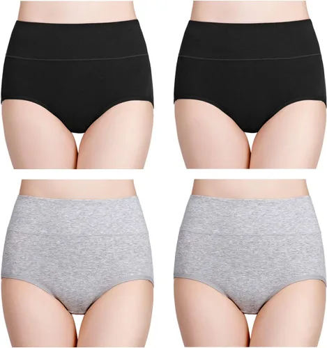 Vista 10 de wirarpa Ropa interior de algodón para mujer, de cintura alta, cobertura completa, paquete de 4 unidades (talla regular y grande)