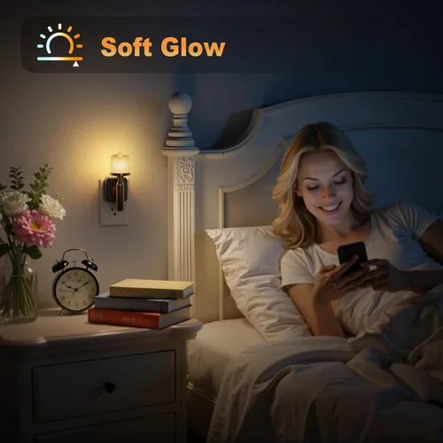 Vista 5 de JandCase Luz Nocturna de Vela, Luces Nocturnas que se Enchufan a la Pared, Blanco Suave 3000K, Brillo Ajustable 0-100LM, Sensor de Anochecer a