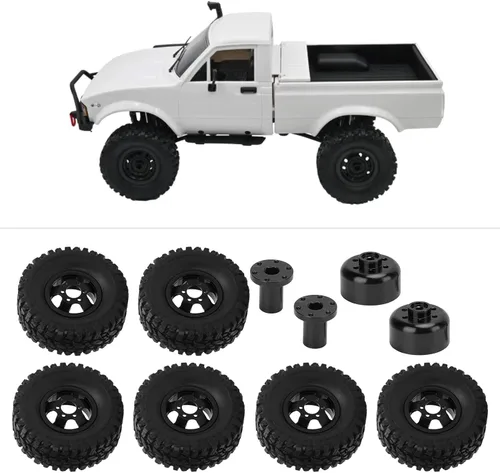 Vista 5 de plplaaoo Ruedas de coche RC, ruedas y neumáticos de vehículos RC, neumáticos de goma RC con cubo de rueda de aleación de aluminio para WPL C14 C24