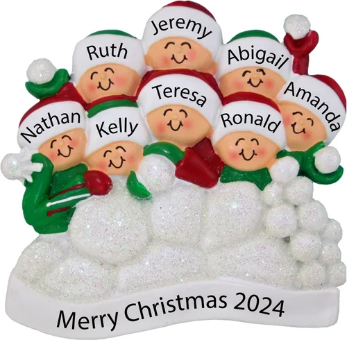 Vista 10 de Adorno familiar de Navidad personalizado para familia de 3, adorno de familia de tres nietos, adorno de bola de nieve personalizada, adornos