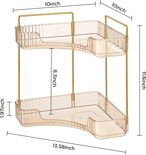 Vista 2 de Organizador de encimera de baño, organizador de maquillaje de esquina de 2 niveles, bandeja de perfume de encimera, organizador de cosméticos