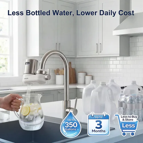 Vista 7 de ANGEL CF30 Filtro de agua para grifo de fregadero, sistema de filtración de agua de montaje en grifo, reduce el 98% de cloro, plomo y óxido, probado