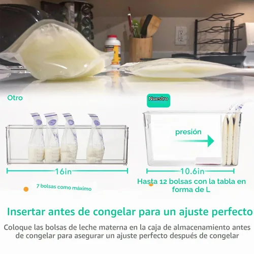 Vista 3 de Recipiente de almacenamiento de leche materna con tablas separadoras en forma de L, los divisores aplanarán las bolsas de leche materna de pie