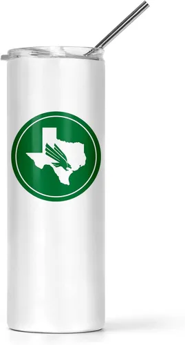 Vista 17 de University of North Texas - Vaso delgado para agua, acero inoxidable, vaso con popote y tapa, doble pared, de acero inoxidable