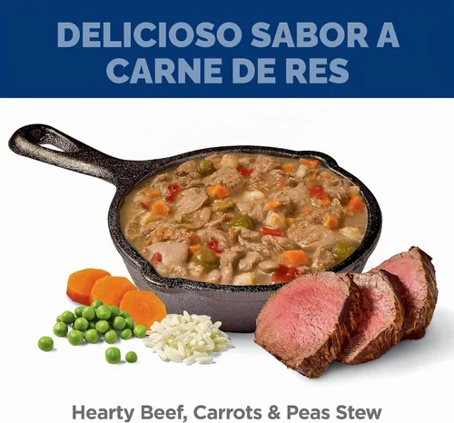 Vista 5 de Hill's Science Diet Paquete variado de alimento húmedo enlatado para piel y estómago sensible para adultos, carne de res estofada, zanahoria