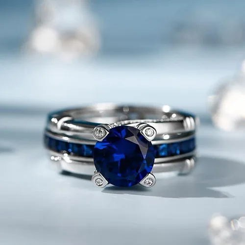 Vista 2 de Jeulia - Anillo de plata de ley con circonitas intercambiables para mujer, para boda, compromiso, aniversario