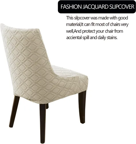 Vista 4 de Fundas para sillas de comedor de tela jacquard, de ajuste elástico, fundas para sillas laterales con respaldo de ala, silla de comedor tapizada