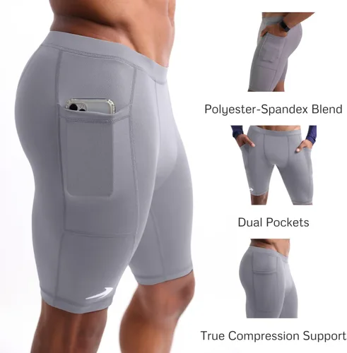 Vista 4 de CompressionZ Men's Compression Shorts with Pockets - Performance Sport Spandex Compression Underwear 8