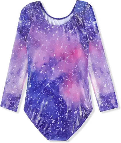 Vista 51 de HOZIY - Leotardos de manga larga para niñas, de gimnasia, para niños pequeños, trajes florales de unicornio, galaxia, arco iris, patrón de rayas
