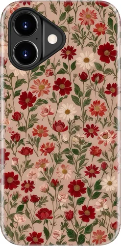 Vista 102 de Funda para iPhone 12 Mini, compatible con carga inalámbrica, protección de doble capa con elegante diseño de flores silvestres, silicona suave +