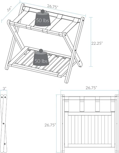 Vista 4 de Casual Home estantería para equipaje con estante, madera maciza, Madera, Espresso