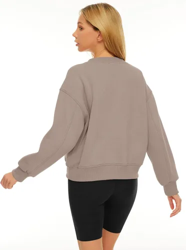 Vista 4 de AUTOMET Sudadera corta de manga larga para mujer, de forro polar, cuello en V