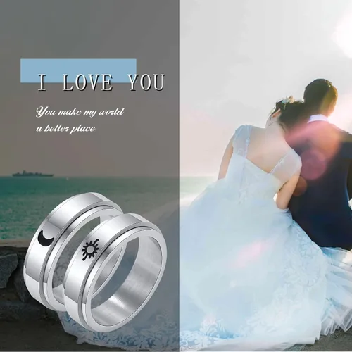 Vista 4 de Anillos personalizados para parejas, grabado personalizado de tungstenoacero inoxidable para él y ella, juego de anillos de boda para hombres