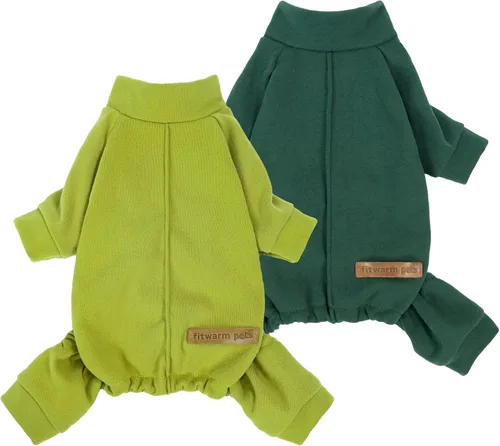 Vista 13 de Fitwarm Paquete de 2 pijamas de forro polar a rayas, ropa cálida de invierno para perros pequeños, niños y niñas, mameluco ligero para mascotas