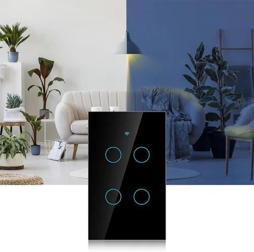 Vista 4 de Smart Life - Interruptor de pared de cristal basculante compatible con control remoto para circuitos de 4 vías, CA 95-250 V, color negro