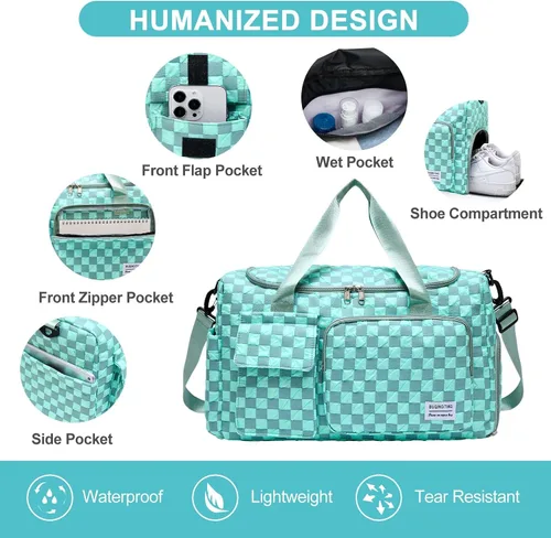 Vista 420 de Pequeña bolsa de gimnasio para mujer, bolsa de viaje con compartimento para zapatos
