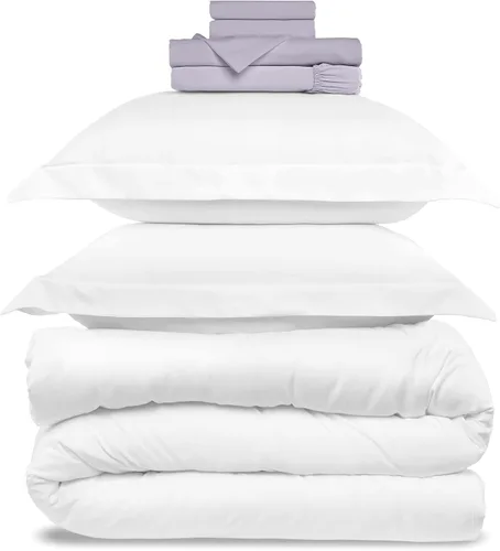 Vista 2 de Mellanni Juego de sábanas Queen + juego de funda de edredón Bundle&Save - Ropa de cama de lujo de hotel - El paquete incluye: juego de sábanas de 4