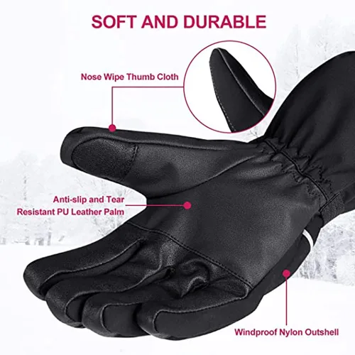 Vista 4 de Guantes de esquí impermeables, guantes de snowboard para pantalla táctil, guantes de nieve de invierno, guantes de clima frío para hombres y mujeres