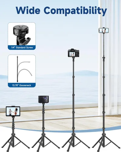 Vista 4 de Soporte de trípode para teléfono, trípode de teléfono celular de 85 pulgadas de alto para iPhone con control remoto de cuello de cisne, soporte