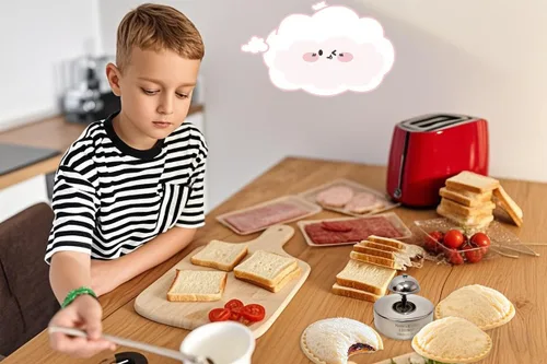 Vista 3 de Cortadores de sándwiches y selladores para niños, máquina de sándwiches sin corteza, ideal para lonchera y lonchera Bento para niños y niñas
