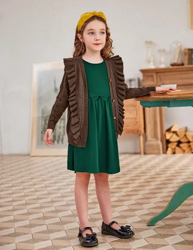 Vista 5 de Arshiner Vestido de manga larga para niñas vestido casual con corbata de moño